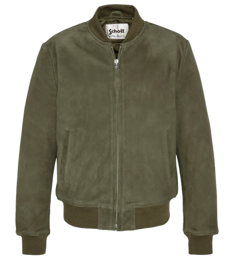 Schott NYC Men GOAT SUEDE CASUAL Bomber Jacket Green
