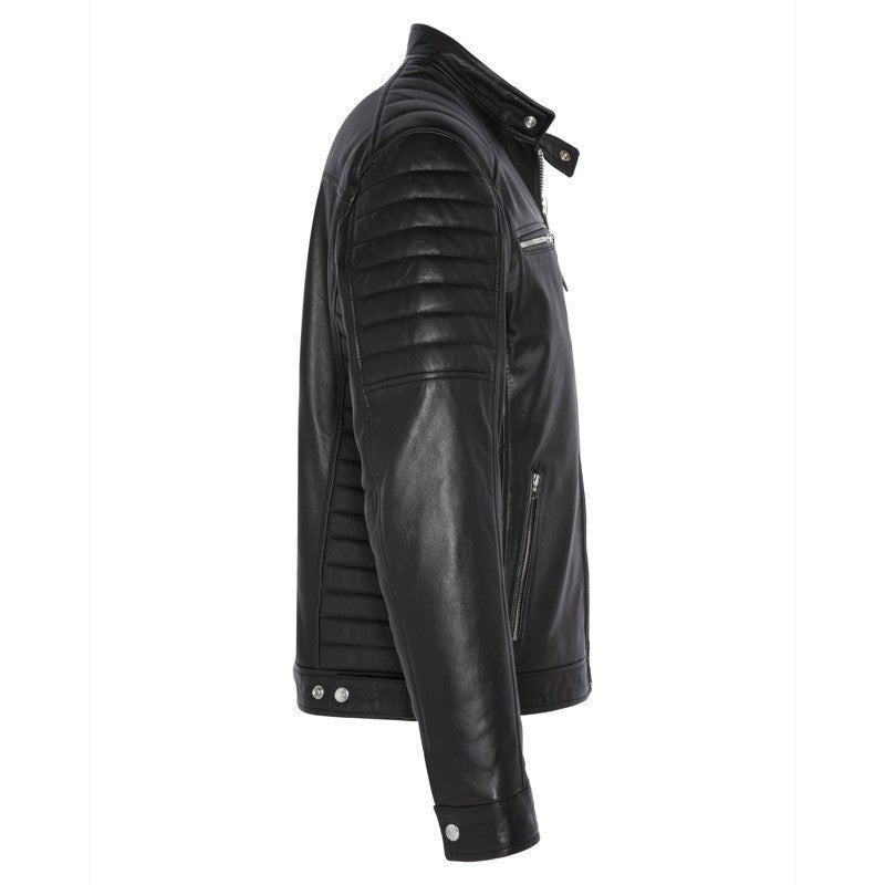 Schott NYC Men BIKER Jacket QUILTED SLEEVES Black