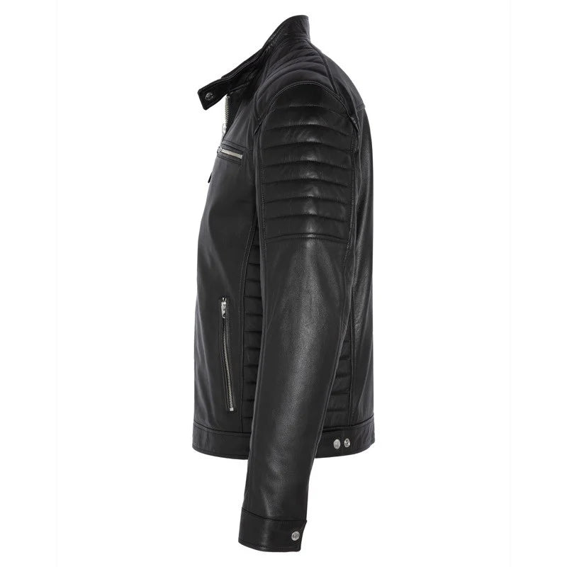 Schott NYC Men BIKER Jacket QUILTED SLEEVES Black