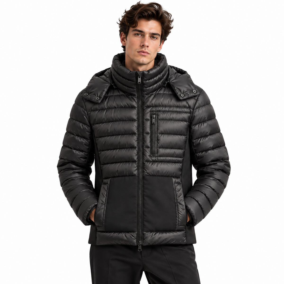 hogan Men Down Jacket Hooded Black