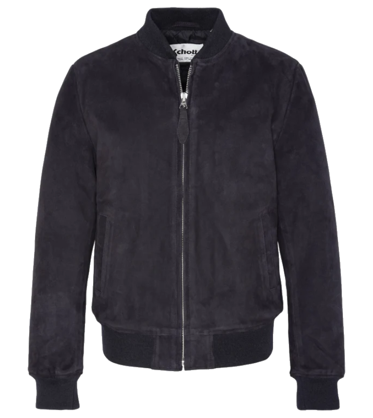 Schott NYC Men GOAT SUEDE CASUAL Bomber Jacket Blue