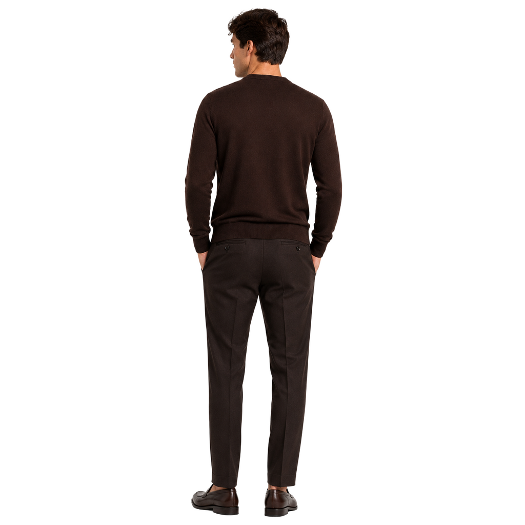 Alpha Studio Men Knit Crew Neck Wool Merino Brown