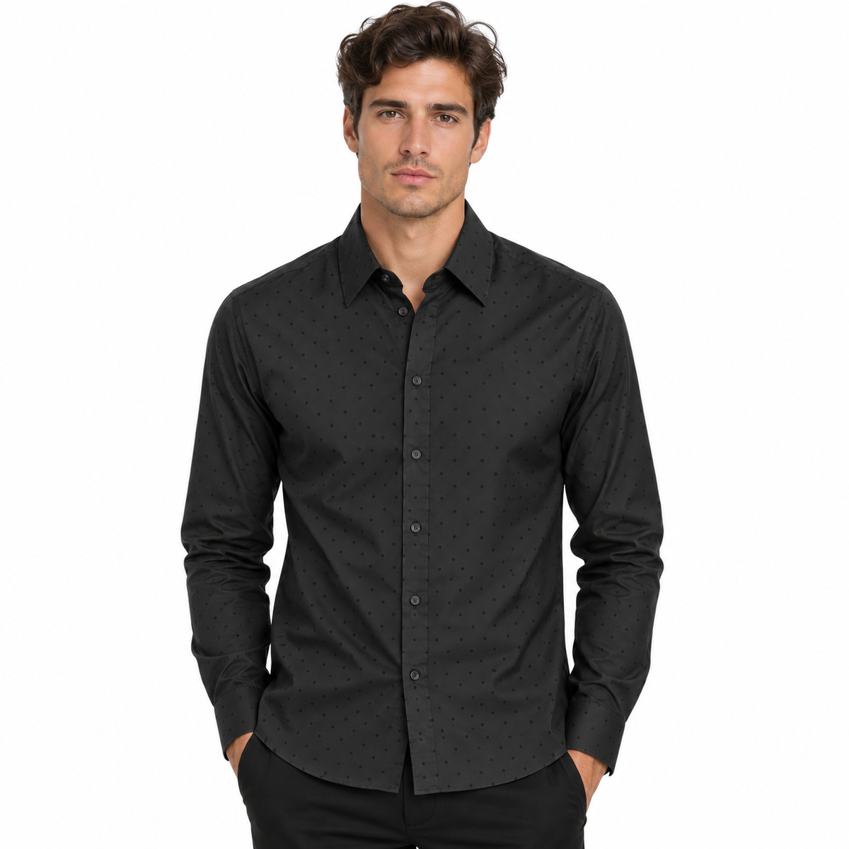 Dolce & Gabbana Men Shirt Polka Dot Black