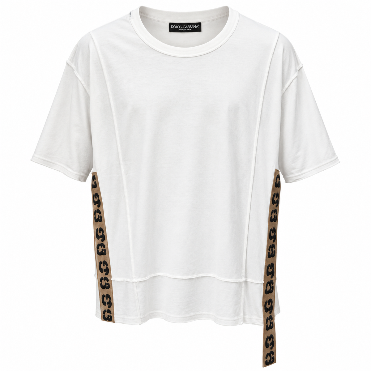 Dolce & Gabbana Men T-Shirt Crew Neck Bande Logate White