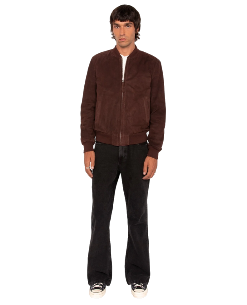 Schott NYC Men GOAT SUEDE CASUAL Bomber Jacket Brown