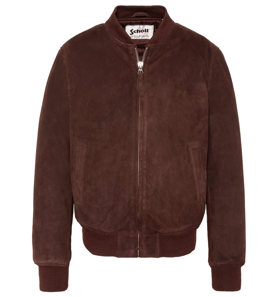 Schott NYC Men GOAT SUEDE CASUAL Bomber Jacket Brown
