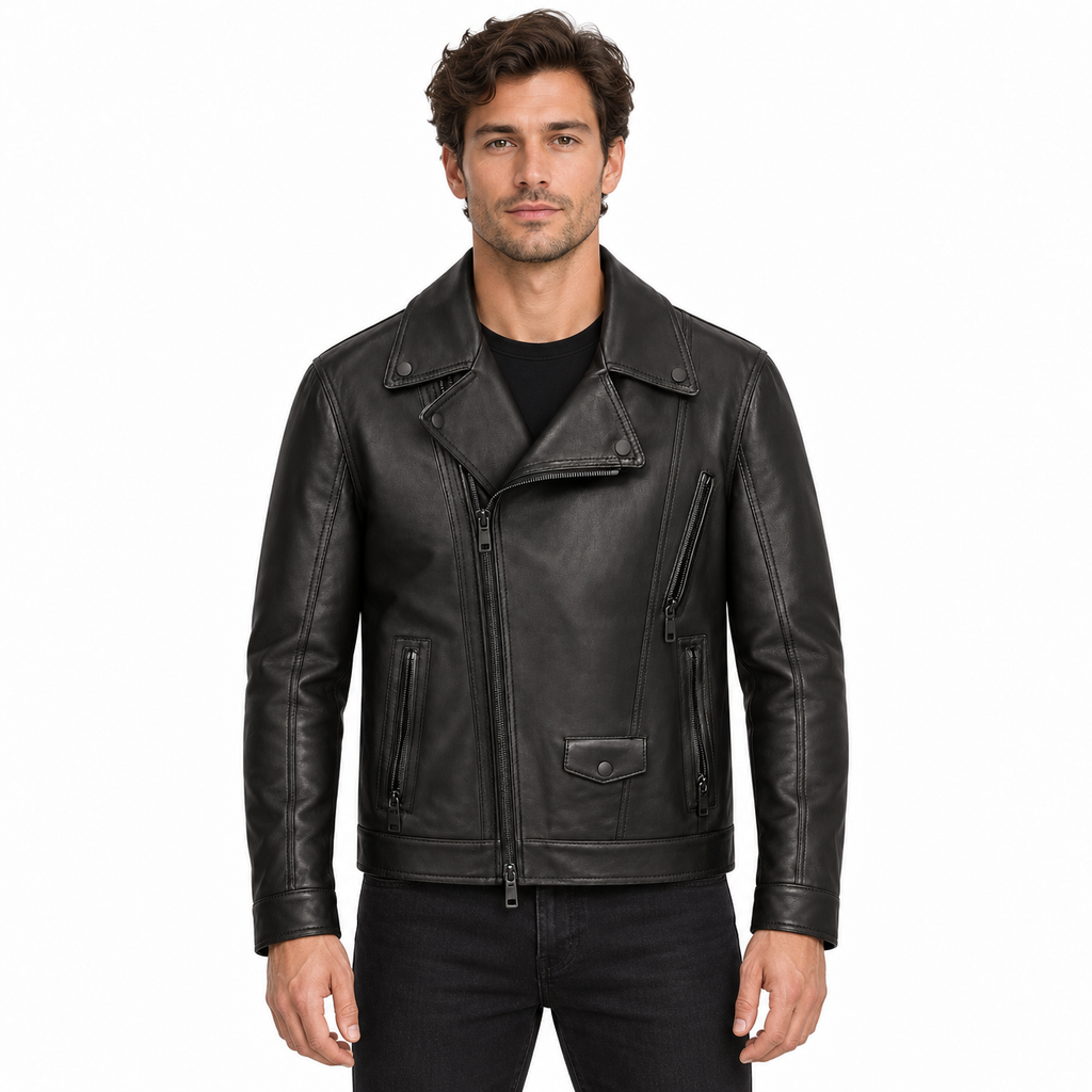Dolce & Gabbana Men Chiodo Leather Jackets Black