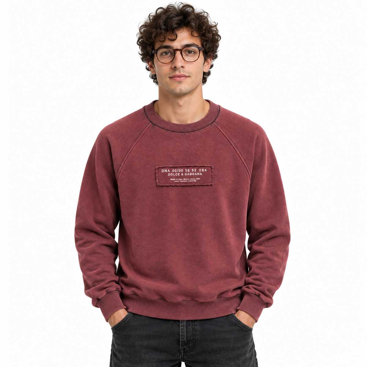 Dolce & Gabbana Men Sweatshirt Crew Neck Sleeve Long Red