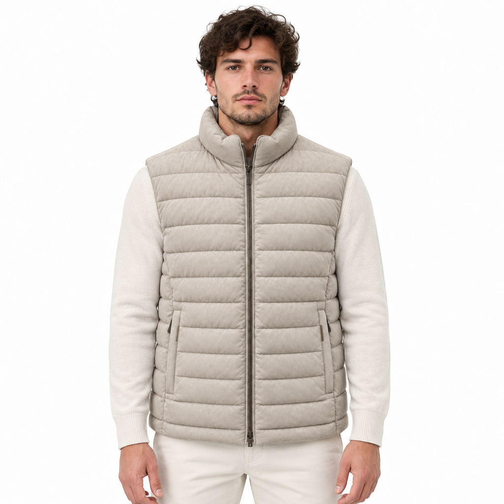 moorer Men Vest Leather Beige