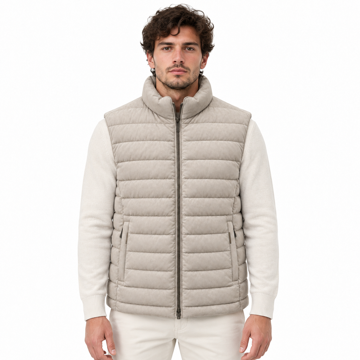 moorer Men Vest Leather Beige