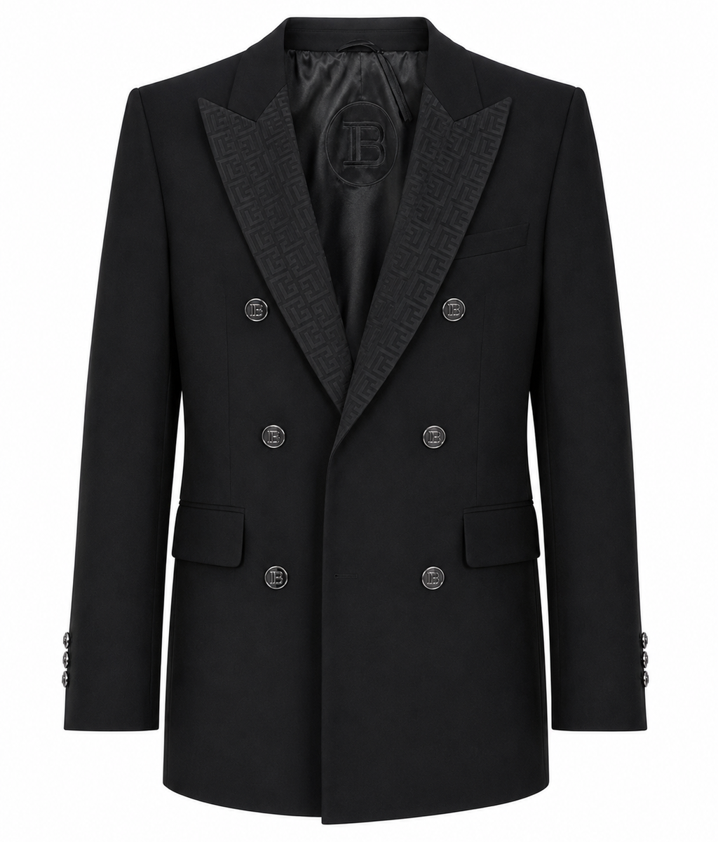 Balmain Men Jacket Double-Breasted Print Pattern Black