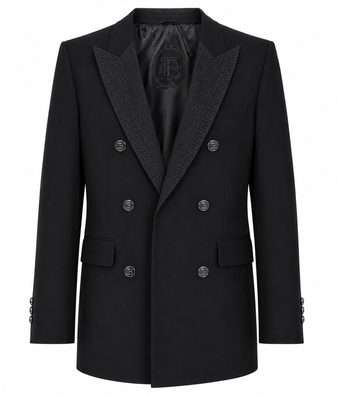 Balmain Men Jacket Double-Breasted Print Pattern Black