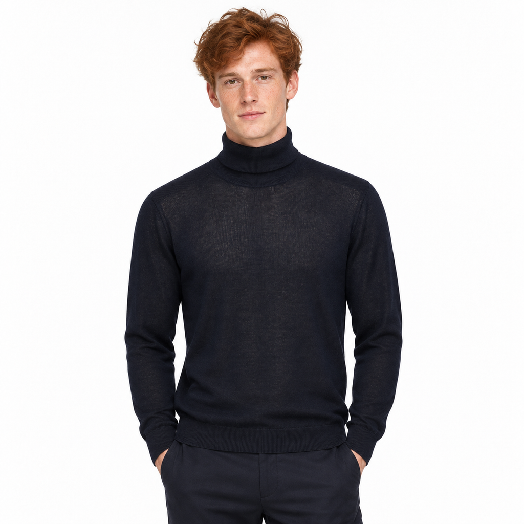 Dolce & Gabbana Men Turtleneck Wool Blue