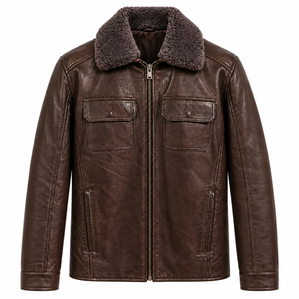 Emilio Romanelli Men Jacket Leather Colletto Pelliccia Brown