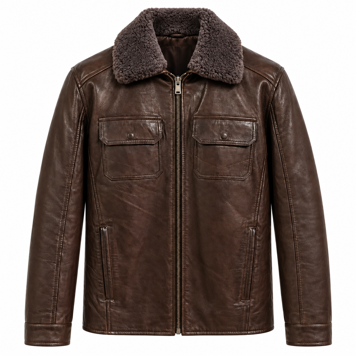 Emilio Romanelli Men Jacket Leather Colletto Pelliccia Brown