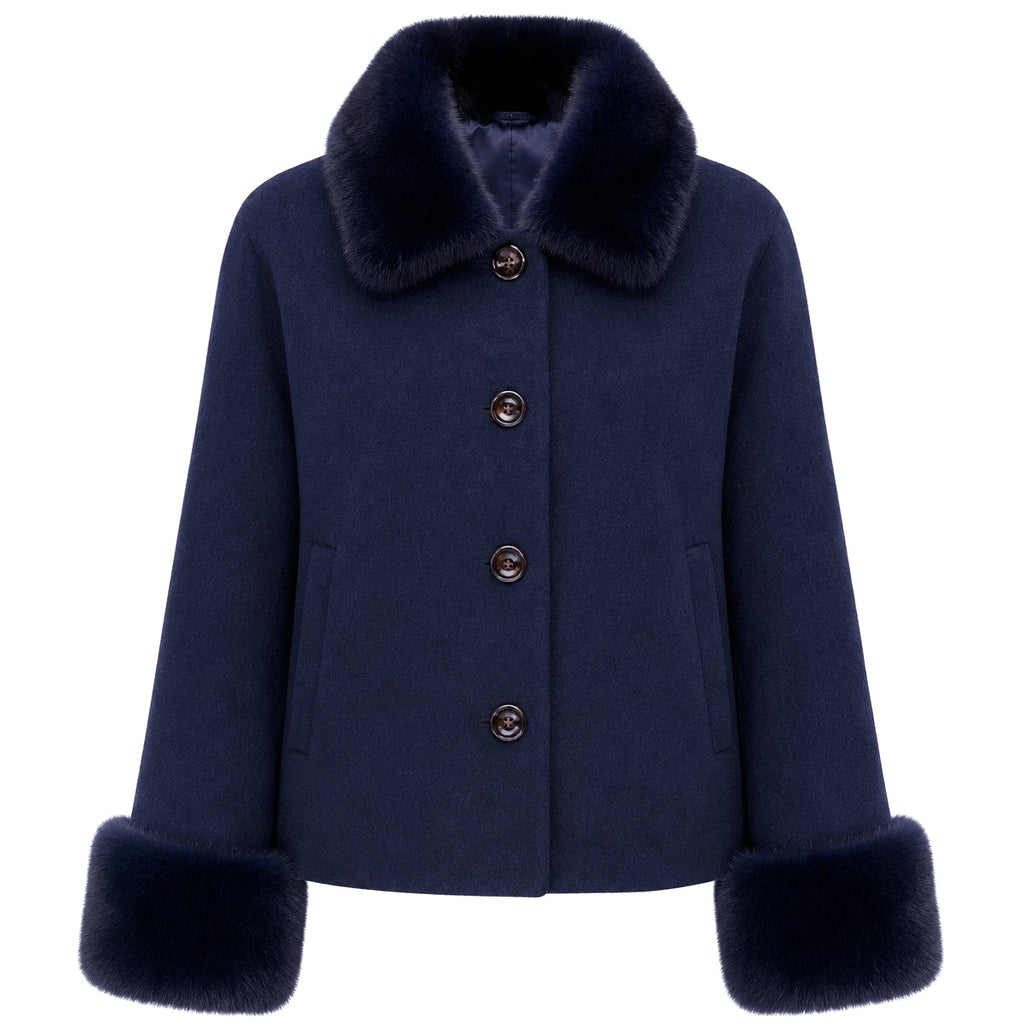 Loro Piana Fabric Women Coat Short Pelliccia Blue