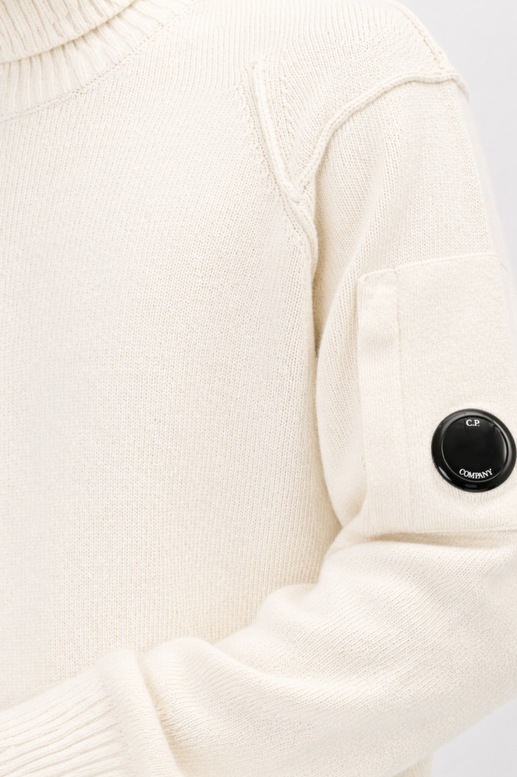 C.P. Company Men Turtle Neck Lambswool Cream Sweaters White