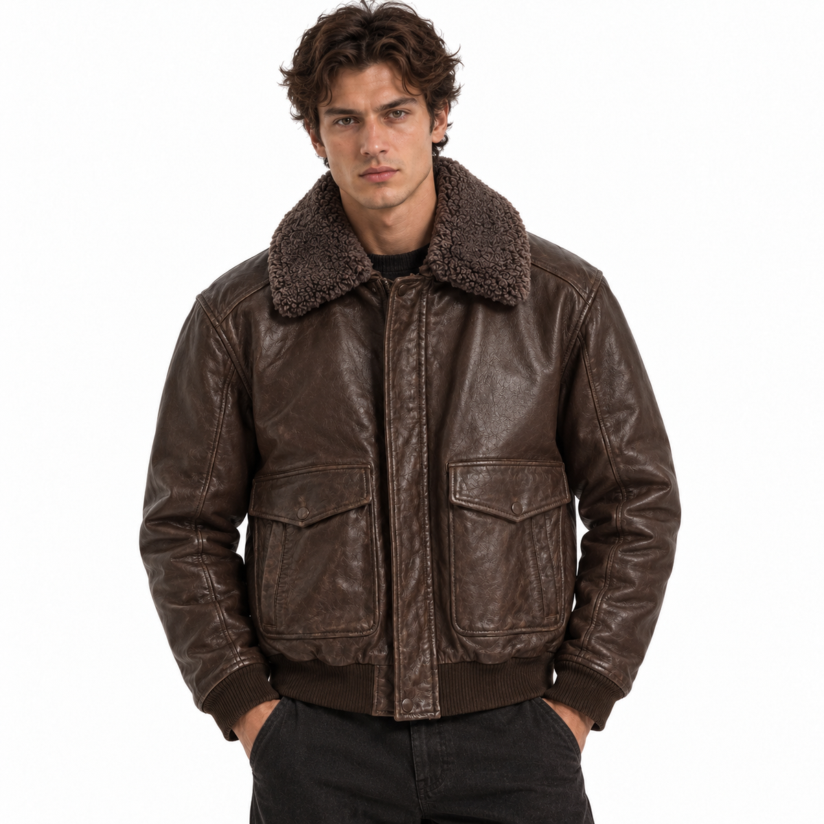 Emilio Romanelli Men Jacket Leather Colletto Pelliccia Brown